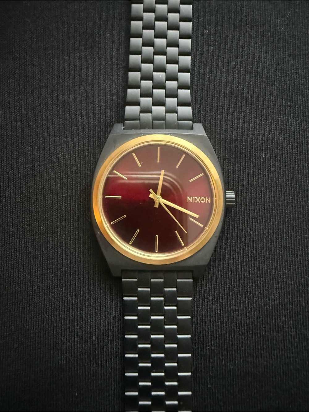 Nixon Black Watch with Burgundy Dial and Gold Accents